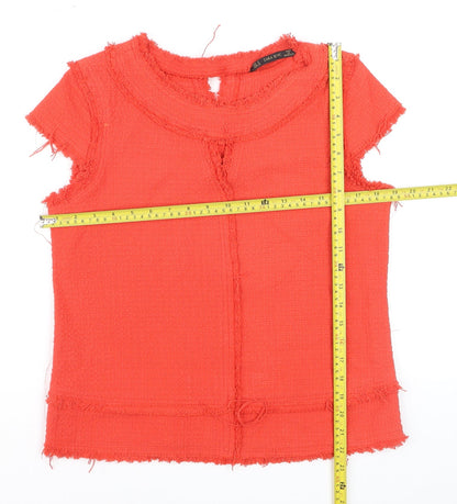 Zara Basic Women’s Red Short Sleeve Frayed Edge Blouse Size M