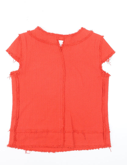 Zara Basic Women’s Red Short Sleeve Frayed Edge Blouse Size M