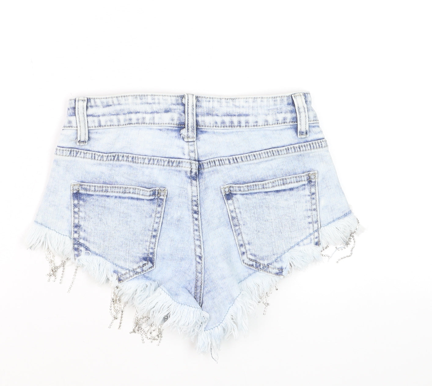 Realty Jeans Women Blue Denim Hot Pants XS Fringe Embellished