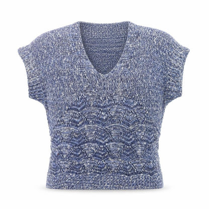 Be Beau Women's Blue V-Neck Chunky-Knit Pullover Jumper Size 18