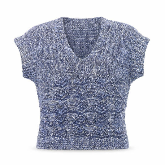 Be Beau Women's Blue V-Neck Chunky-Knit Pullover Jumper Size 18