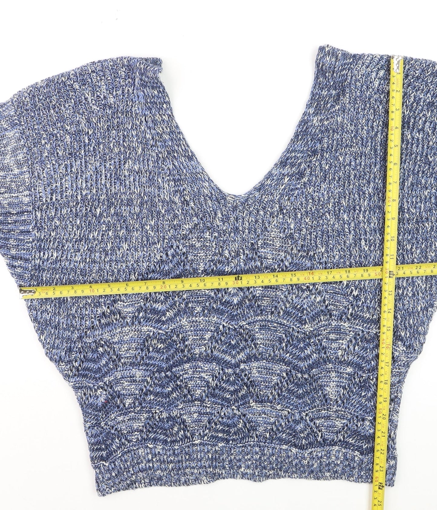 Be Beau Women's Blue V-Neck Chunky-Knit Pullover Jumper Size 18