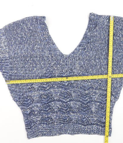 Be Beau Women's Blue V-Neck Chunky-Knit Pullover Jumper Size 18