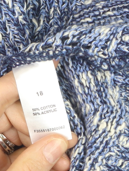 Be Beau Women's Blue V-Neck Chunky-Knit Pullover Jumper Size 18