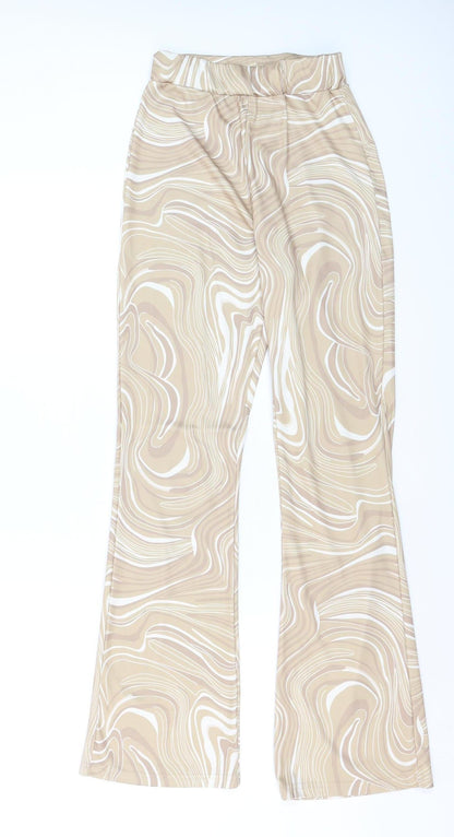 Mochy Women’s Beige Geometric Flared Stretch Trousers XS