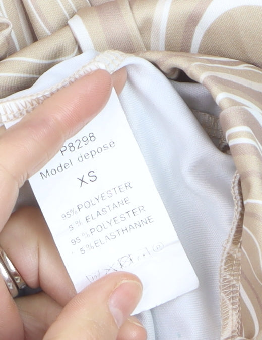 Mochy Women’s Beige Geometric Flared Stretch Trousers XS