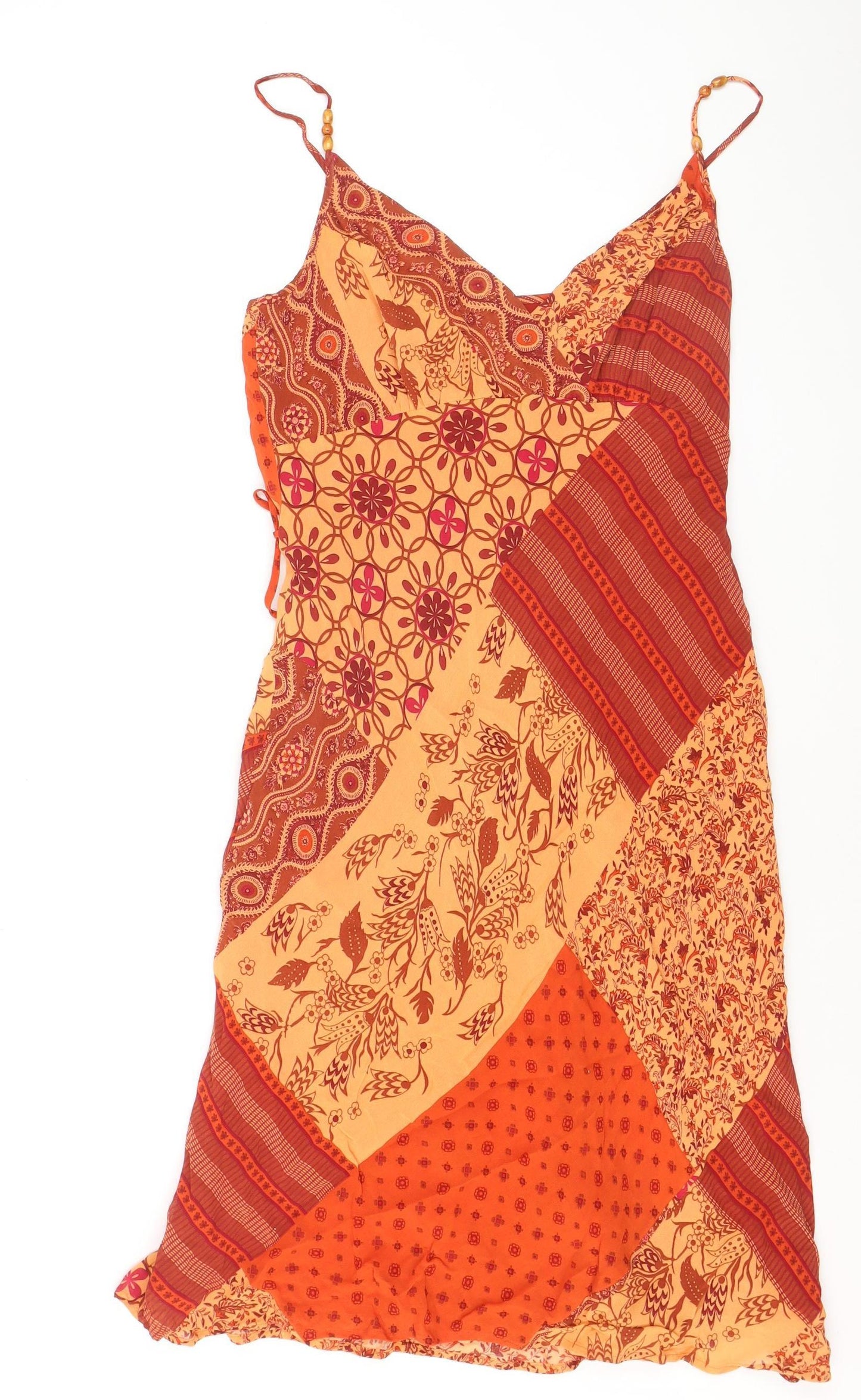 Marks and Spencer Women’s Orange Patchwork Viscose Slip Dress Size 12