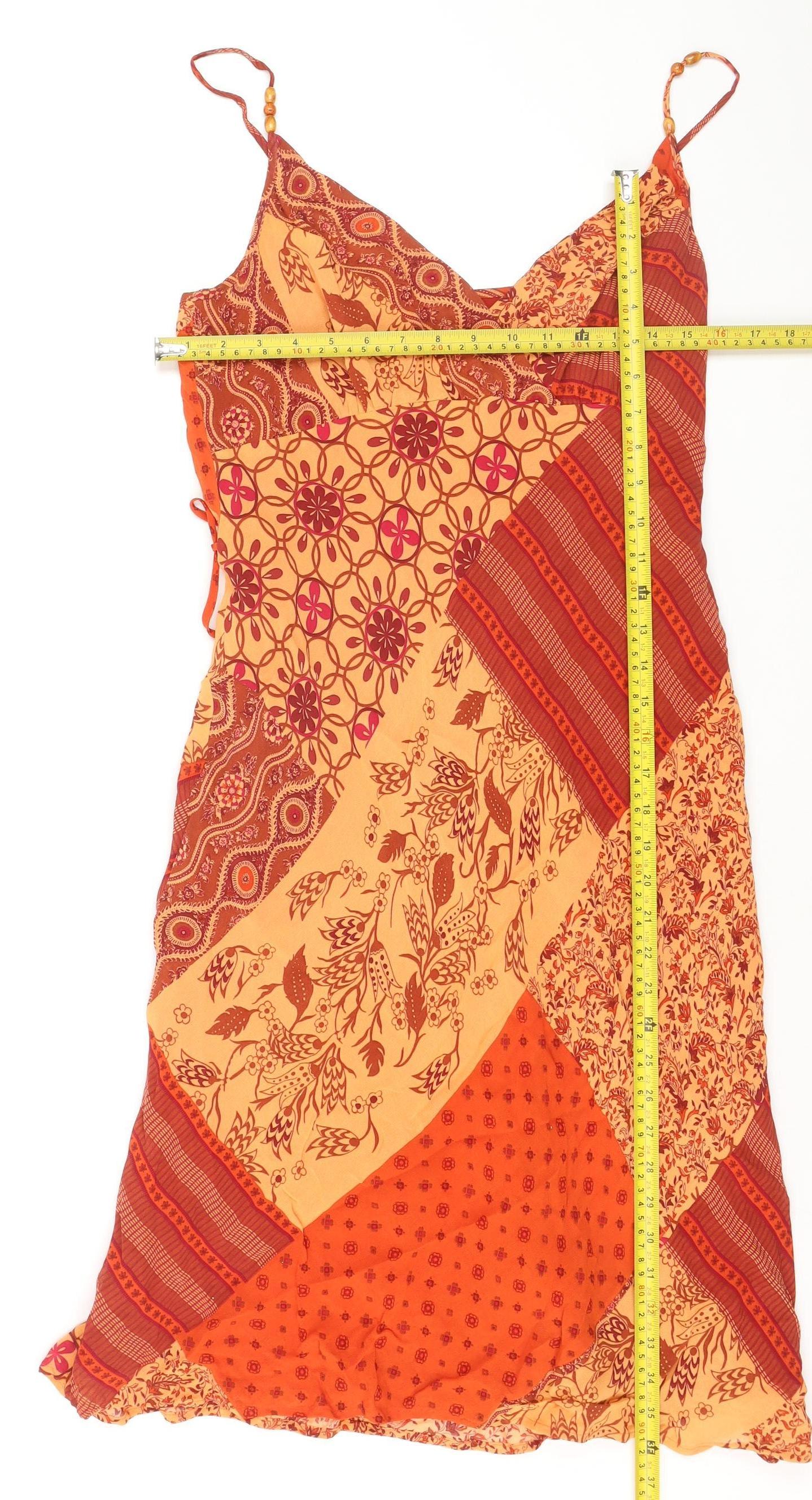 Marks and Spencer Women’s Orange Patchwork Viscose Slip Dress Size 12