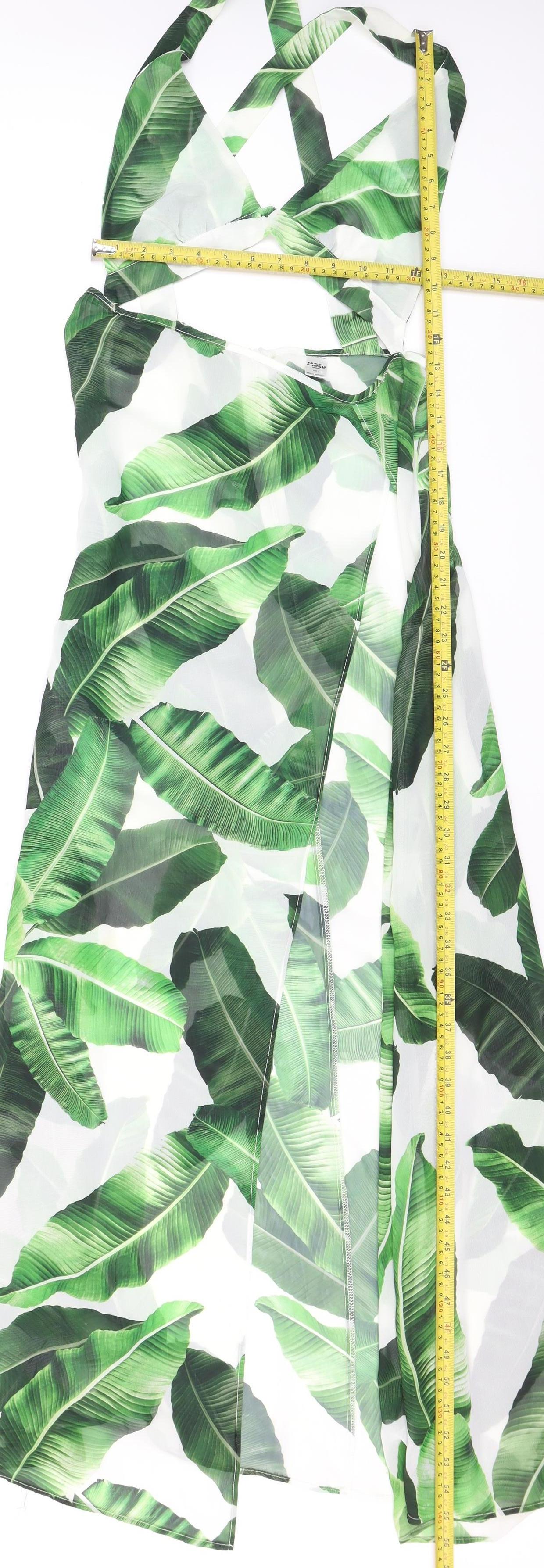 Jaded London Women’s Green Tropical Maxi Halter Dress Size L