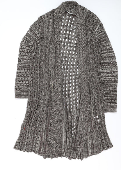 Isle Women’s Brown Open-Knit Long Cardigan L 18-20 Acrylic Cotton Blend