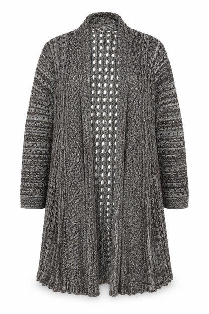 Isle Women’s Brown Open-Knit Long Cardigan L 18-20 Acrylic Cotton Blend