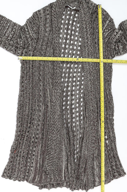 Isle Women’s Brown Open-Knit Long Cardigan L 18-20 Acrylic Cotton Blend