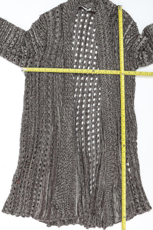 Isle Women’s Brown Open-Knit Long Cardigan L 18-20 Acrylic Cotton Blend