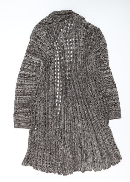Isle Women’s Brown Open-Knit Long Cardigan L 18-20 Acrylic Cotton Blend