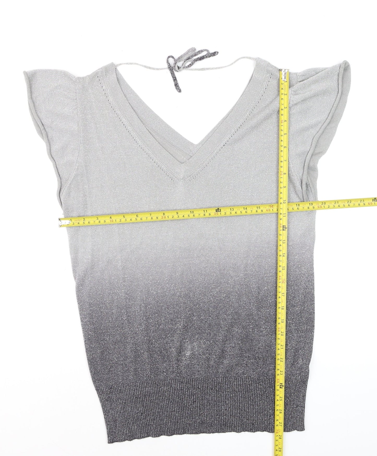 Jasper Conran Womens Grey V-Neck Flutter Sleeve Knit Jumper Size 16