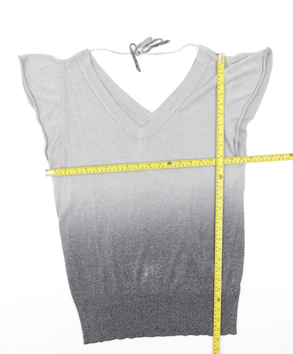 Jasper Conran Womens Grey V-Neck Flutter Sleeve Knit Jumper Size 16
