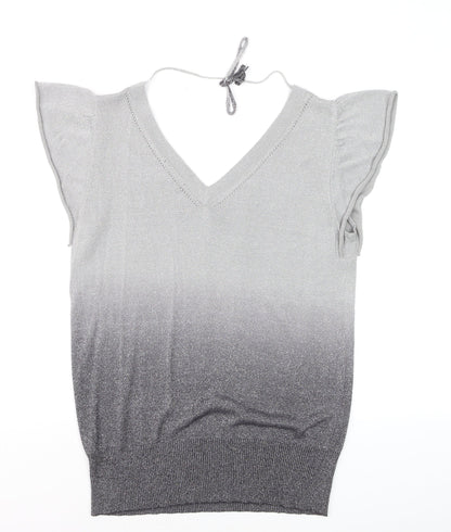 Jasper Conran Womens Grey V-Neck Flutter Sleeve Knit Jumper Size 16