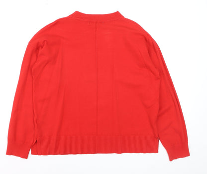 Oasis Women Red Crew Neck Long Sleeve Pullover Jumper M