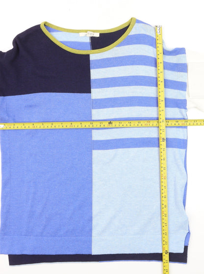 White Stuff Women's Blue Striped Cotton Wool Blend Jumper Size 10
