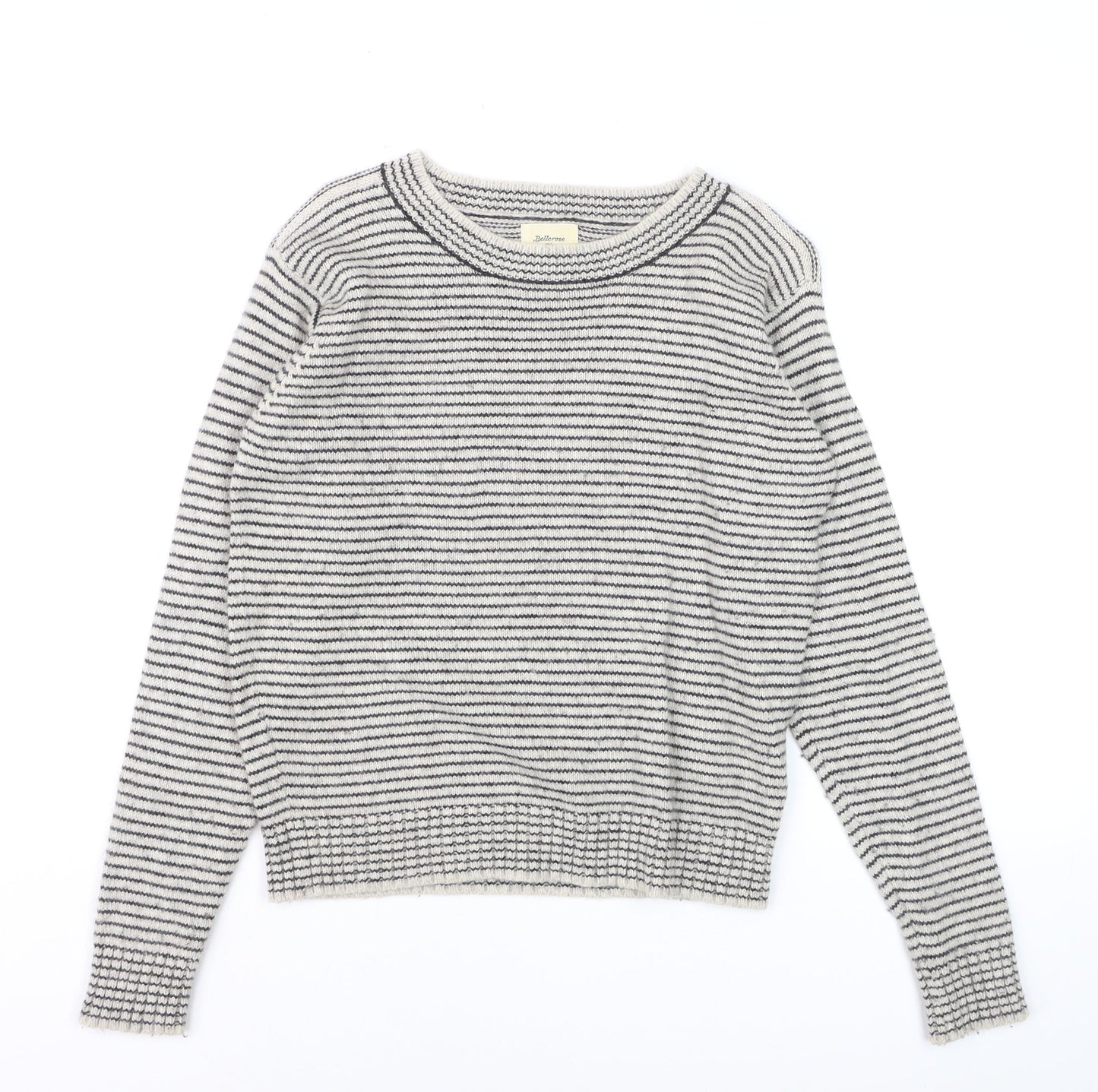 Bellerose Women's Grey Striped Wool Blend Crew Neck Jumper Size M