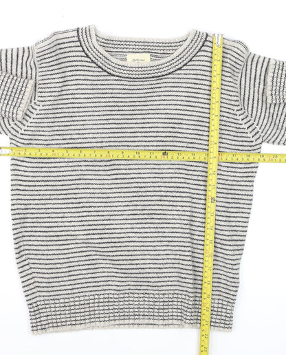 Bellerose Women's Grey Striped Wool Blend Crew Neck Jumper Size M