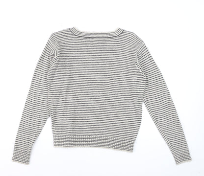 Bellerose Women's Grey Striped Wool Blend Crew Neck Jumper Size M
