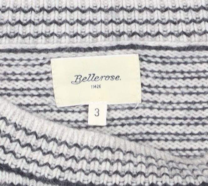 Bellerose Women's Grey Striped Wool Blend Crew Neck Jumper Size M