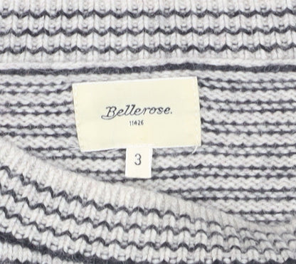 Bellerose Women's Grey Striped Wool Blend Crew Neck Jumper Size M