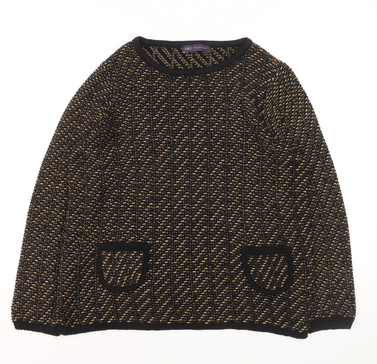 Marks and Spencer Women's Black Knit Jumper Size 16 Crew Neck