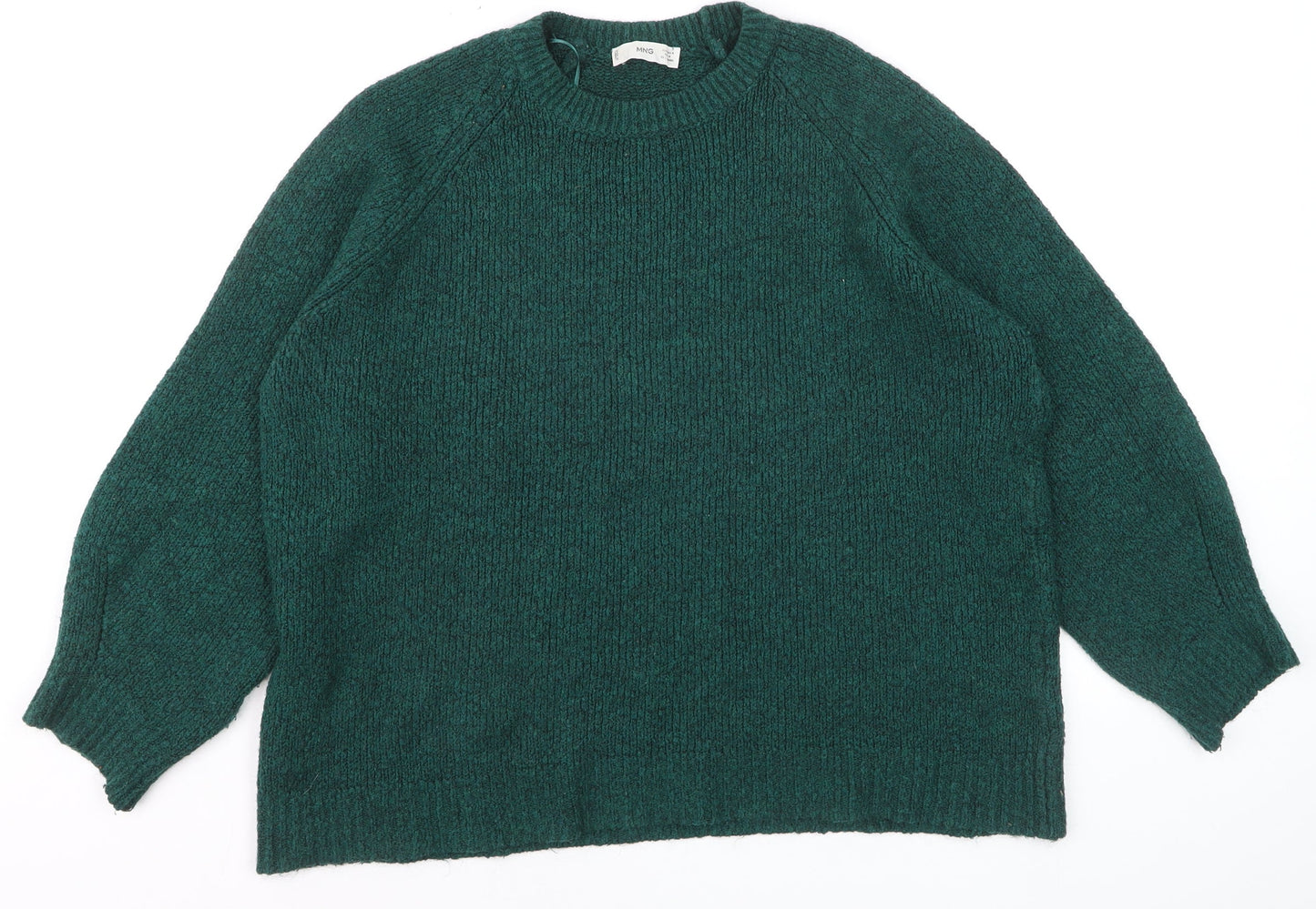 MNG Women's Green Crew Neck Chunky Knit Pullover Jumper Size 12