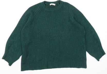 MNG Women's Green Crew Neck Chunky Knit Pullover Jumper Size 12