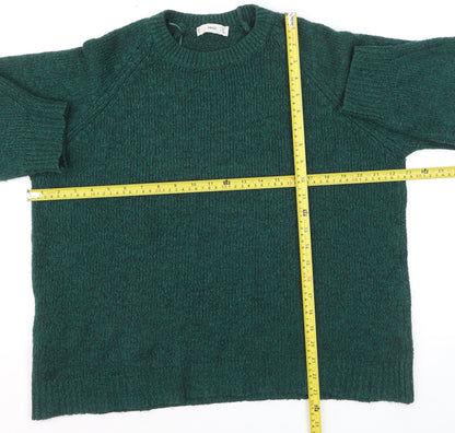 MNG Women's Green Crew Neck Chunky Knit Pullover Jumper Size 12