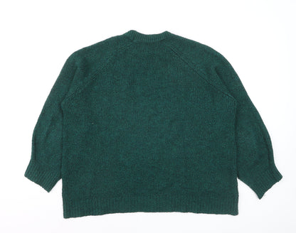 MNG Women's Green Crew Neck Chunky Knit Pullover Jumper Size 12