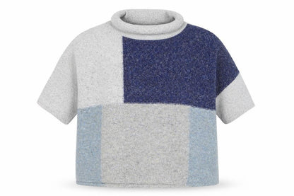 Papaya Women Blue Grey Block Roll Neck Wool Blend Jumper S/M
