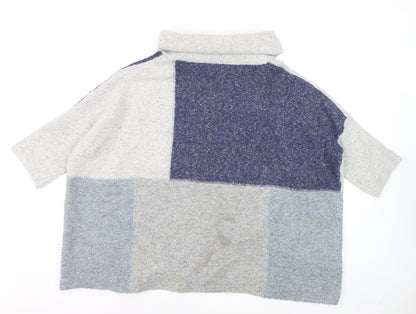 Papaya Women Blue Grey Block Roll Neck Wool Blend Jumper S/M