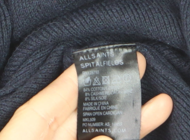 AllSaints Women’s Navy Blue Cotton Cashmere Silk Open Cardigan Small