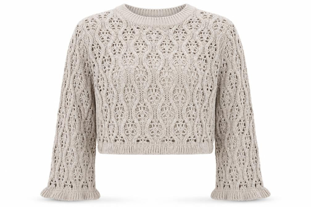 DIVIDED Womens Beige Open-Knit Ruffle Sleeve Cotton Jumper Size 12