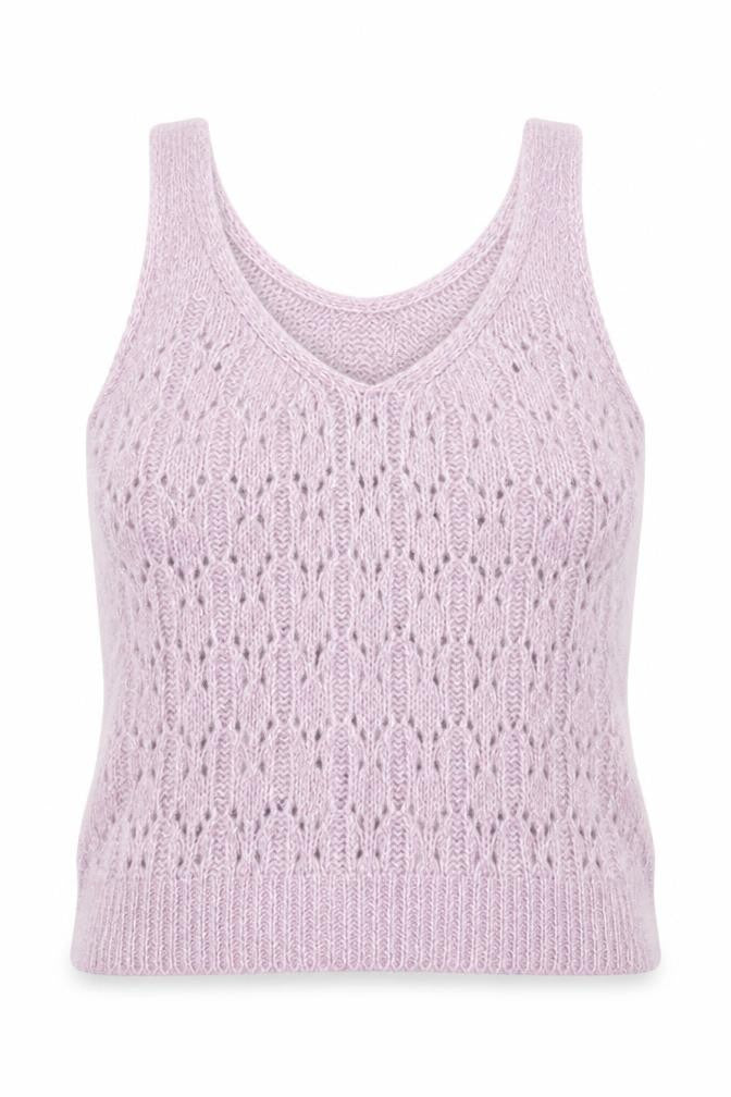 Front view of Sfera Women Purple Open-Knit Sleeveless V-Neck Vest Jumper, size 12