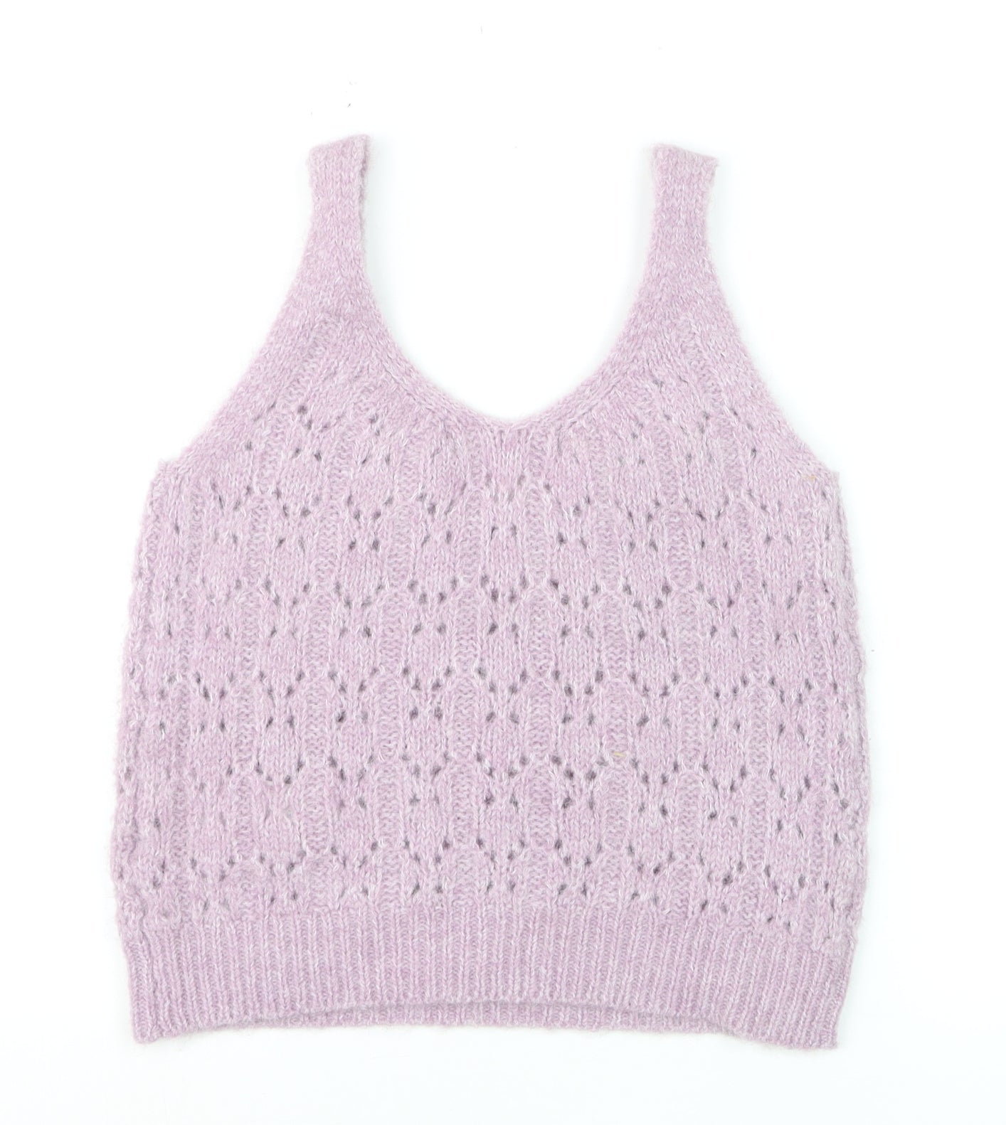 Sfera Women Purple Open-Knit Sleeveless V-Neck Vest Jumper Size 12