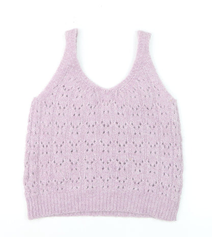 Sfera Women Purple Open-Knit Sleeveless V-Neck Vest Jumper Size 12