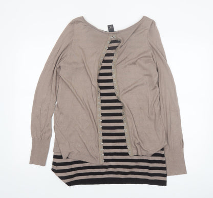Best Connections Women Beige Striped Long Sleeve Cardigan Size 14