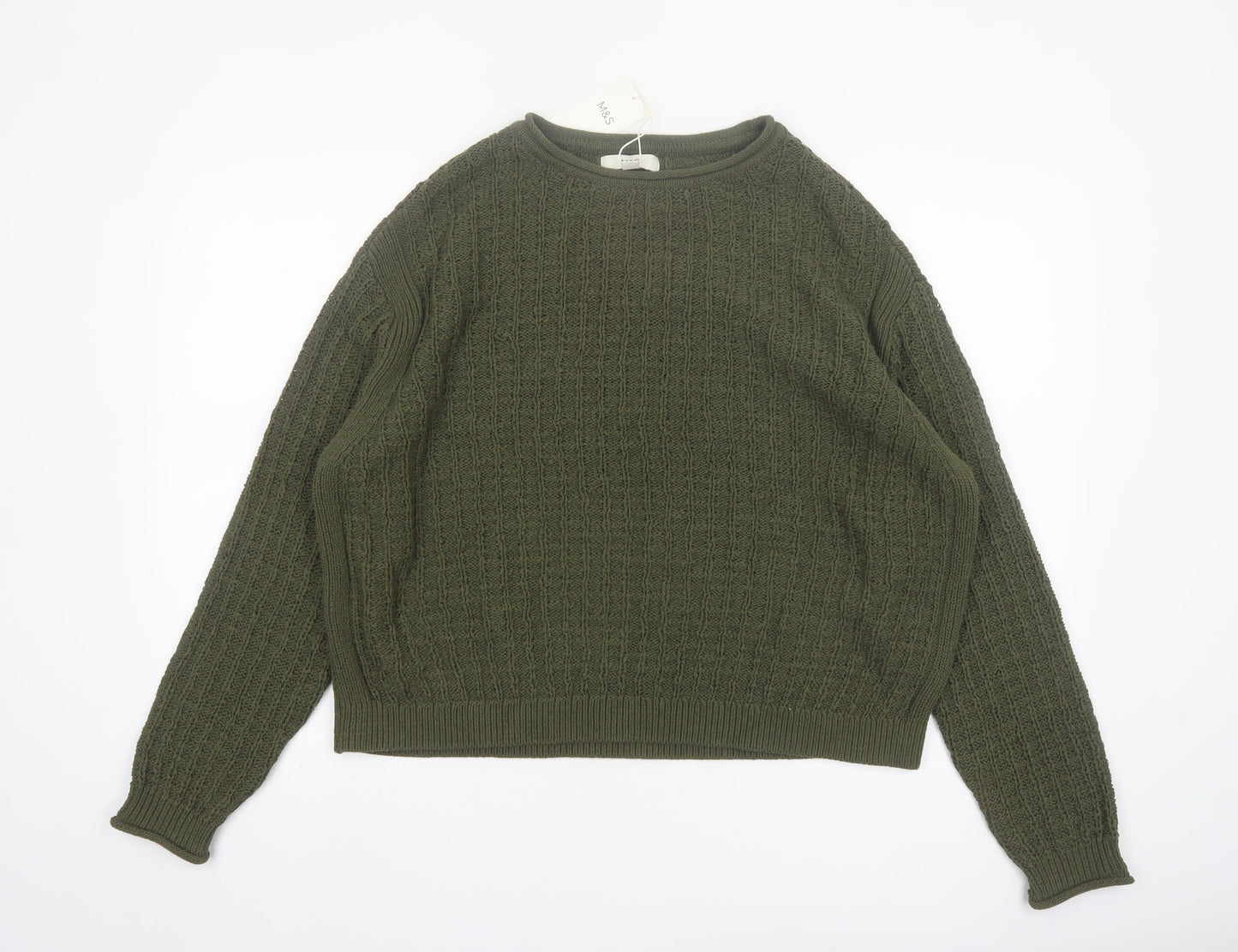 Marks and Spencer Womens Green Cotton Knit Jumper L