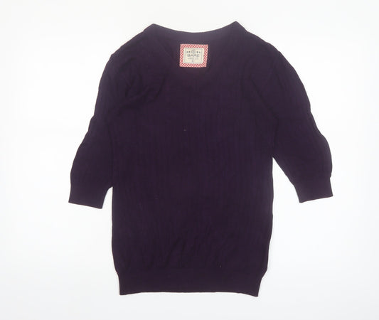 Bare Denim Womens Purple V-Neck 3/4 Sleeve Pullover Jumper L