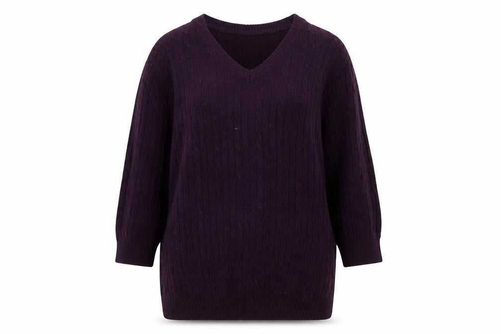Bare Denim Womens Purple V-Neck 3/4 Sleeve Pullover Jumper L