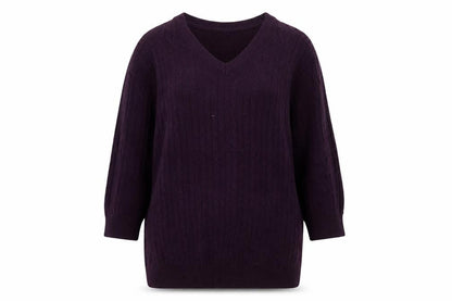 Bare Denim Womens Purple V-Neck 3/4 Sleeve Pullover Jumper L