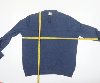 Marks and Spencer Men's Blue V-Neck Cotton Jumper XL