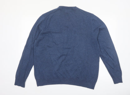 Marks and Spencer Men's Blue V-Neck Cotton Jumper XL