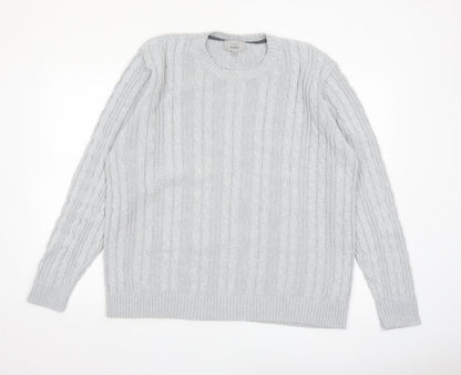 Marks and Spencer Men’s Grey XL Cable-Knit Cotton Crew Neck Jumper