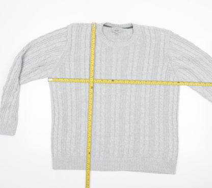 Marks and Spencer Men’s Grey XL Cable-Knit Cotton Crew Neck Jumper