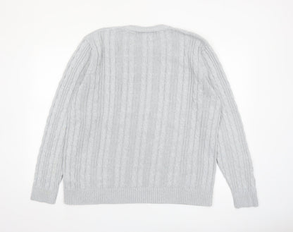 Marks and Spencer Men’s Grey XL Cable-Knit Cotton Crew Neck Jumper